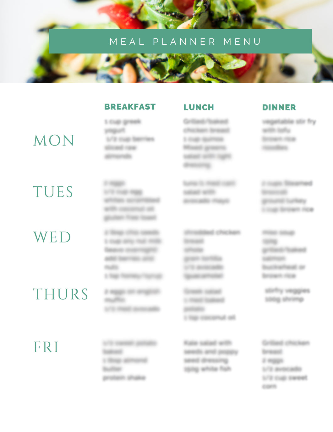 1 Month meal plan